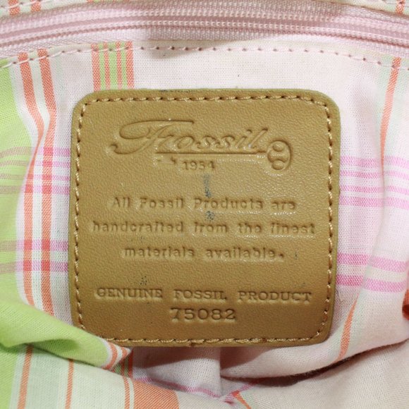 Fossil White Basket Weave Wood Round Handle Leather Trim Satchel Tote Bag Purse - Picture 9 of 10